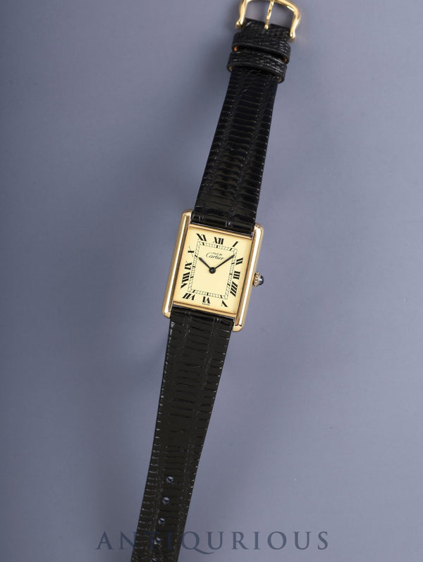 カルティエ マストタンク LM 手巻き Cal.78-1 SV925 革 純正尾錠(GP)アイボリーローマン文字盤(SWISS表記)オーバーホール済み