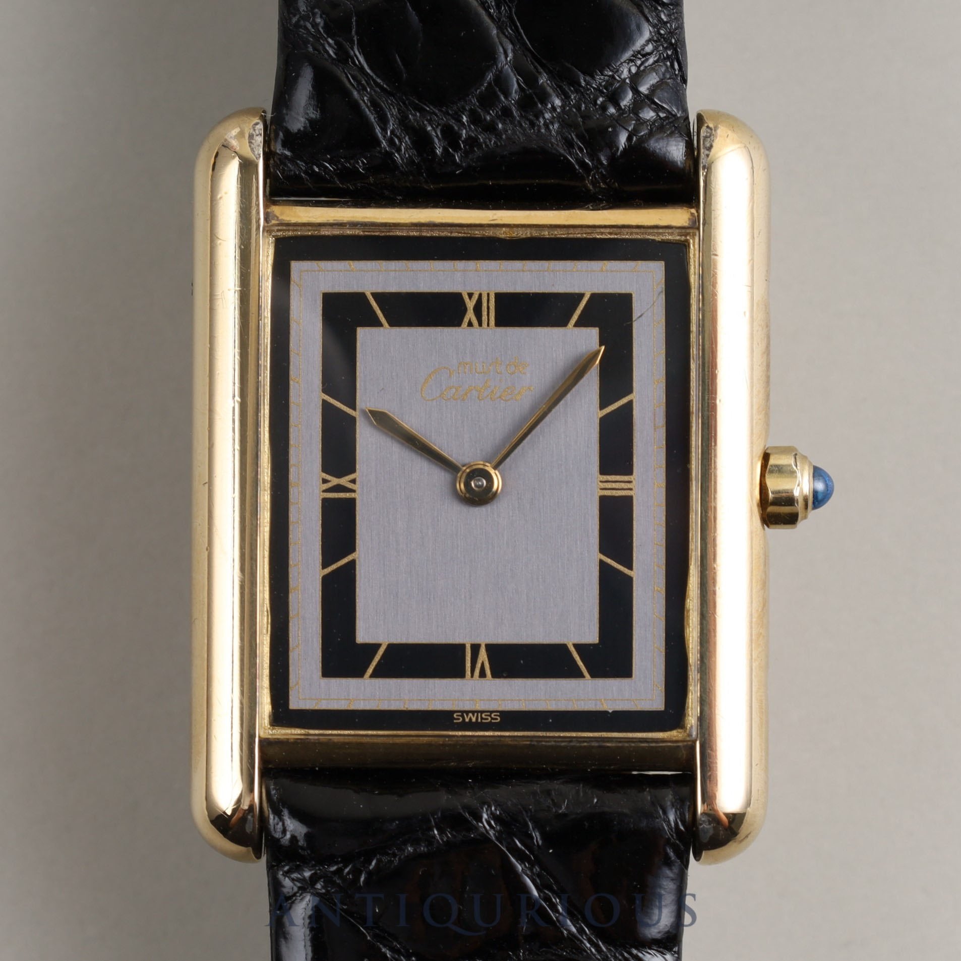 Cartier Must Tank LM QZ 6 81006 Cal.81 SV925 Leather Genuine Buckle (GP) Grey Roman Dial