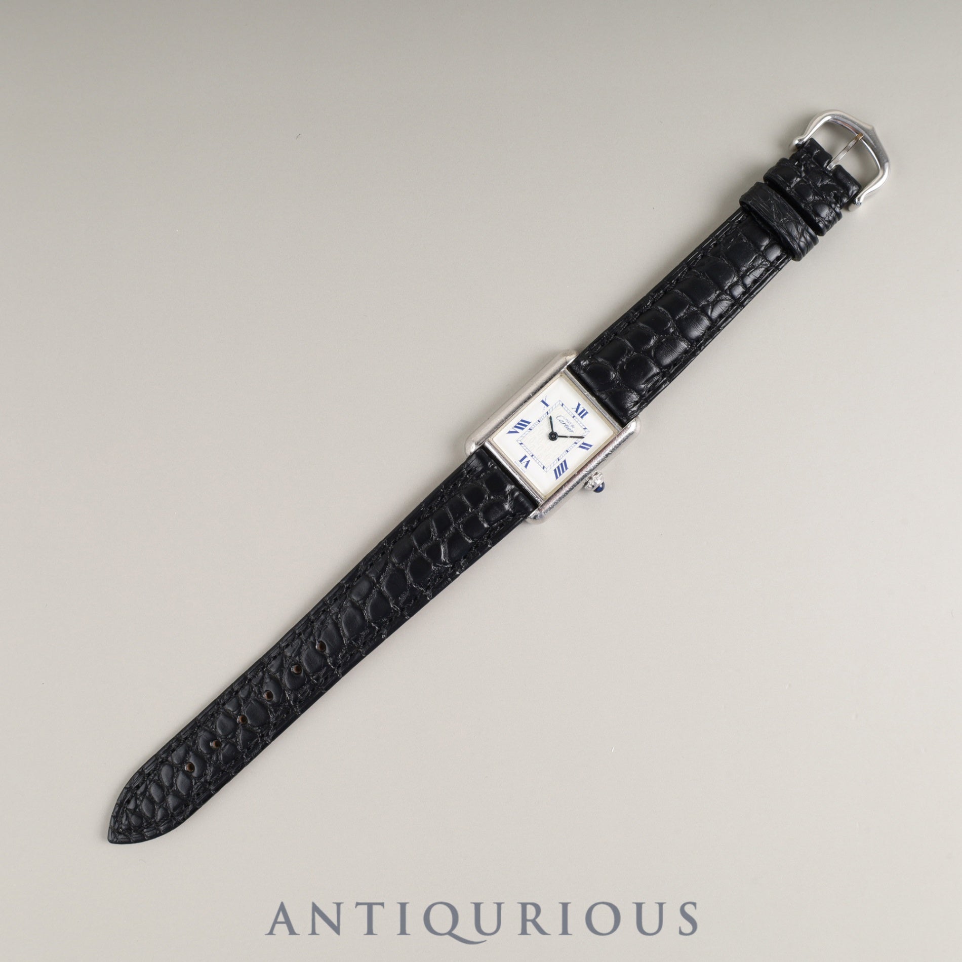 Cartier Must Tank MM 2416 Quartz Caliber 057 SV925 Leather Strap with Genuine Stainless Steel Buckle, White Roman Dial, Overhauled