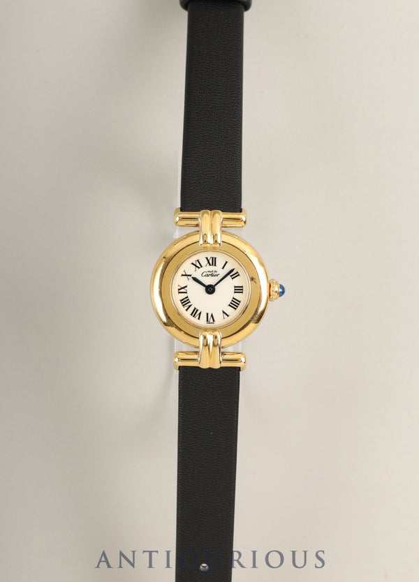 カルティエ マストコリゼ 590002 クォーツ SV925 革 純正ピンバックル(GP)アイボリーローマン文字盤 カルティエブティックにてコンプリートサービス(フルメンテナンス)済み