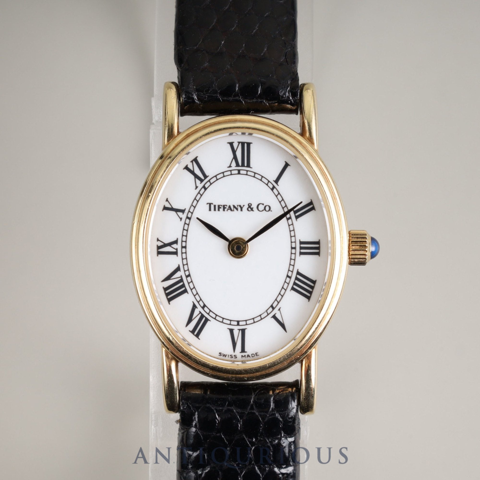 ティファニー オーバル クォーツ Cal.976.001 14K 純正革ベルト 純正尾錠(GP) ホワイトローマン文字盤 箱 オーバーホール済み