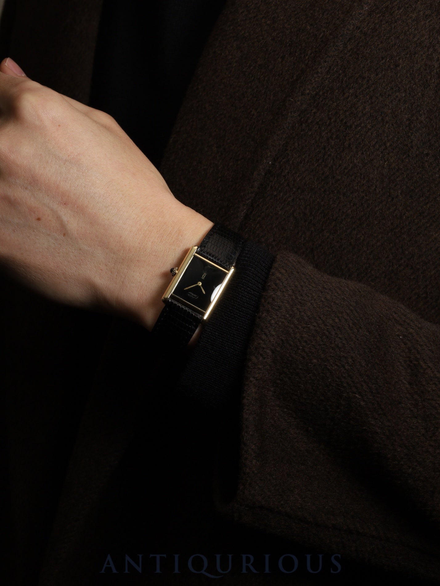 Cartier Must Tank LM, manual winding, Cal. 78-1, SV925, genuine leather strap, genuine buckle (GP), onyx dial, circa 1976-1981, overhauled.