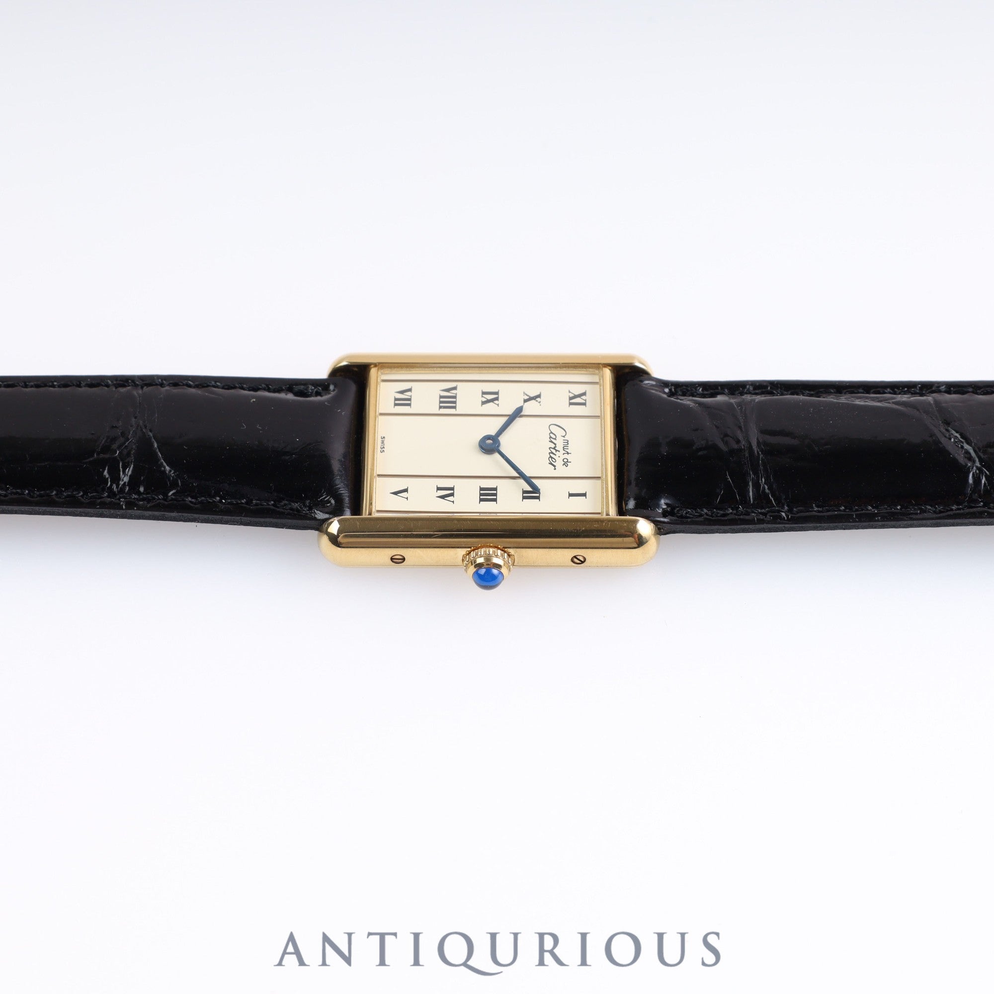 Cartier Must Tank LM QZ 590005 925 Leather Genuine Buckle Vertical Roman Dial