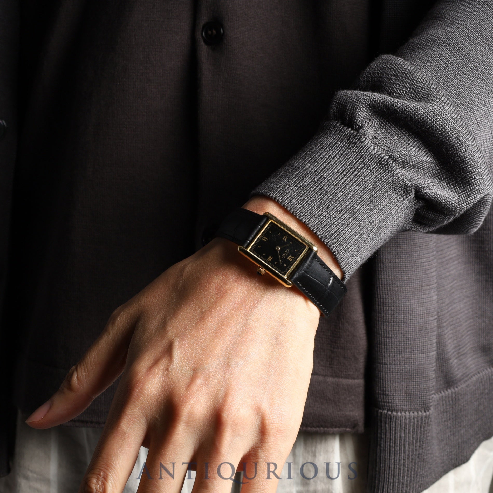 カルティエ マストタンク LM W1001254 / 590005 クォーツ Cal.90 SV925 革 純正Dバックル(GP) ブラック飛びローマン文字盤 保証書(1990年) オーバーホール済み 新品仕上げ済み