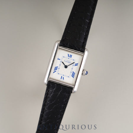 Cartier Must Tank MM W1014054 / 2416 Quartz Caliber 057 SV925 Leather Strap with Genuine D-Buckle (Stainless Steel) White Roman Dial Overhauled