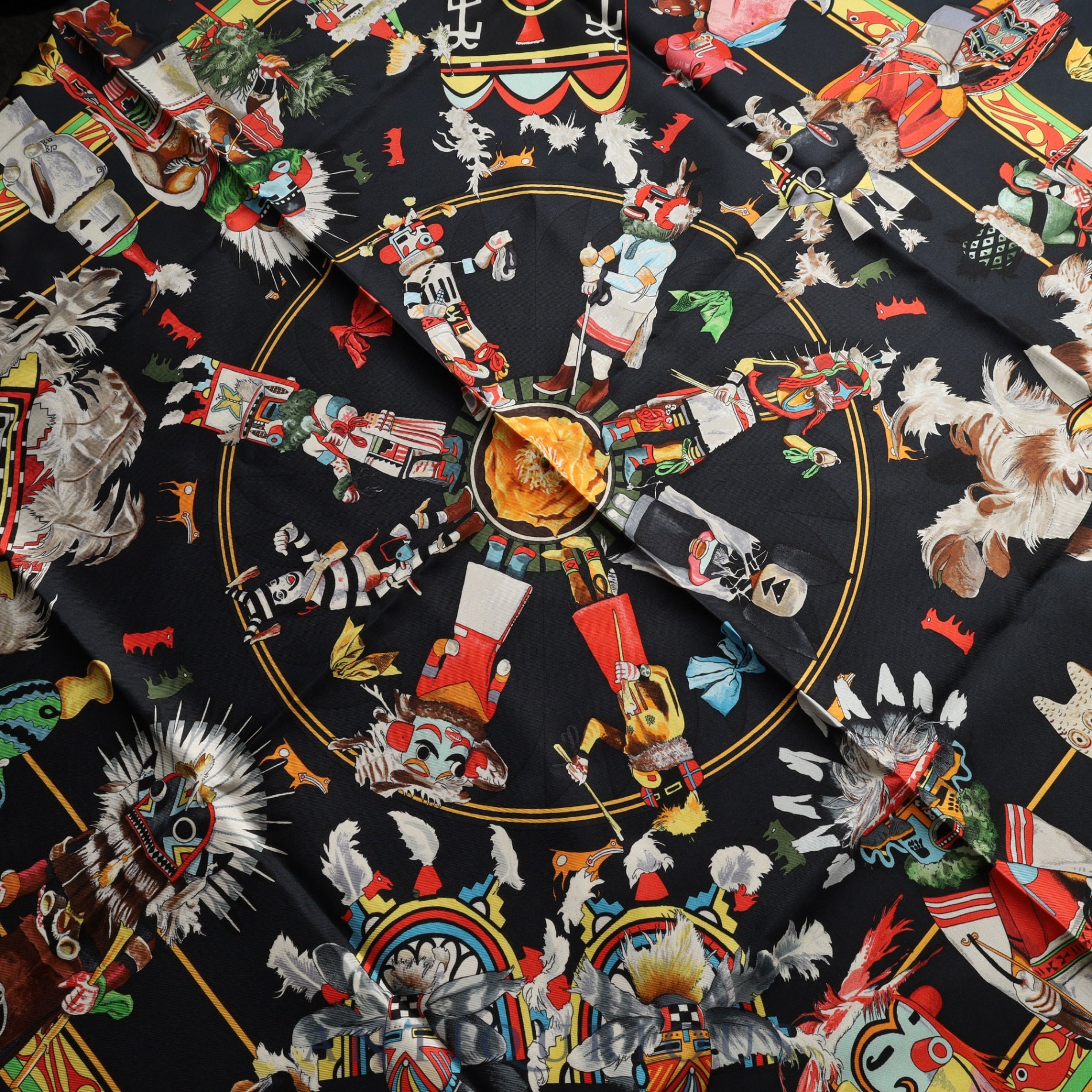 Hermes Scarf Carré 90 Kachina Tribe 100% Silk