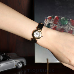 Cartier Must Colisee W1009954 / 1902 Quartz SV925 Leather Strap with Genuine GP Buckle, White Roman CC Dial, Overhauled