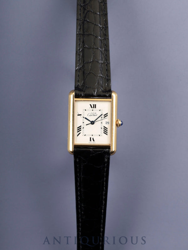 Cartier Must Tank GM (XL) W1013754 / 2413 Quartz Caliber 687 SV925 Leather Strap with Genuine D-Buckle (GP) Ivory Roman Dial Overhauled