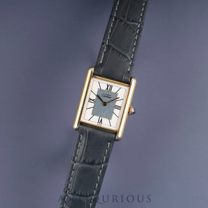 Cartier Must Tank LM 590005 Quartz SV925 Leather Strap with Genuine GP Buckle, Gray Roman Dial with Center, Full Service (Full Maintenance) Completed at a Cartier Boutique