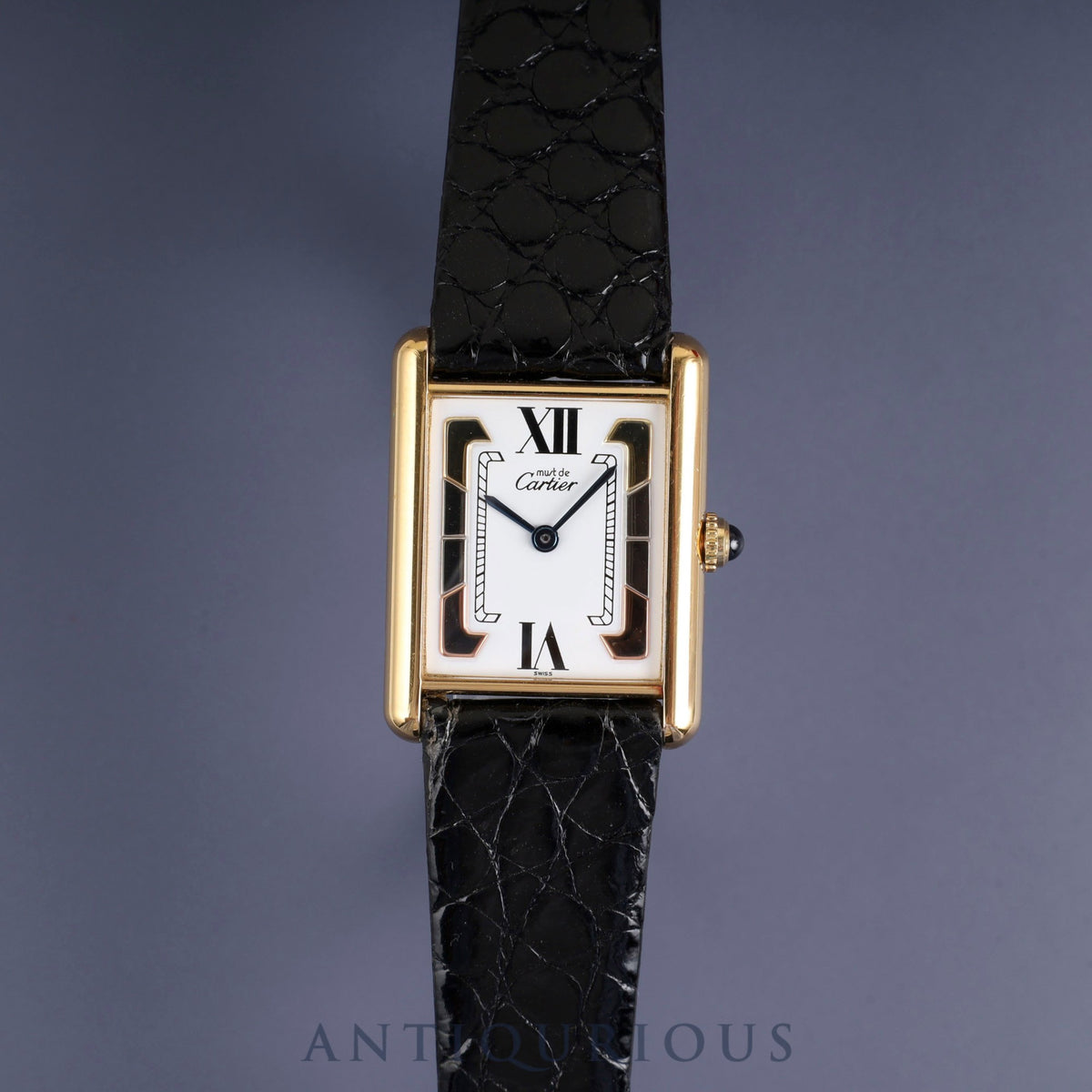 Cartier Must Tank LM 1615 / W1006254 Quartz Caliber 90 SV925 Leather Strap with Genuine GP Buckle, Side Trinity Dial, Overhauled