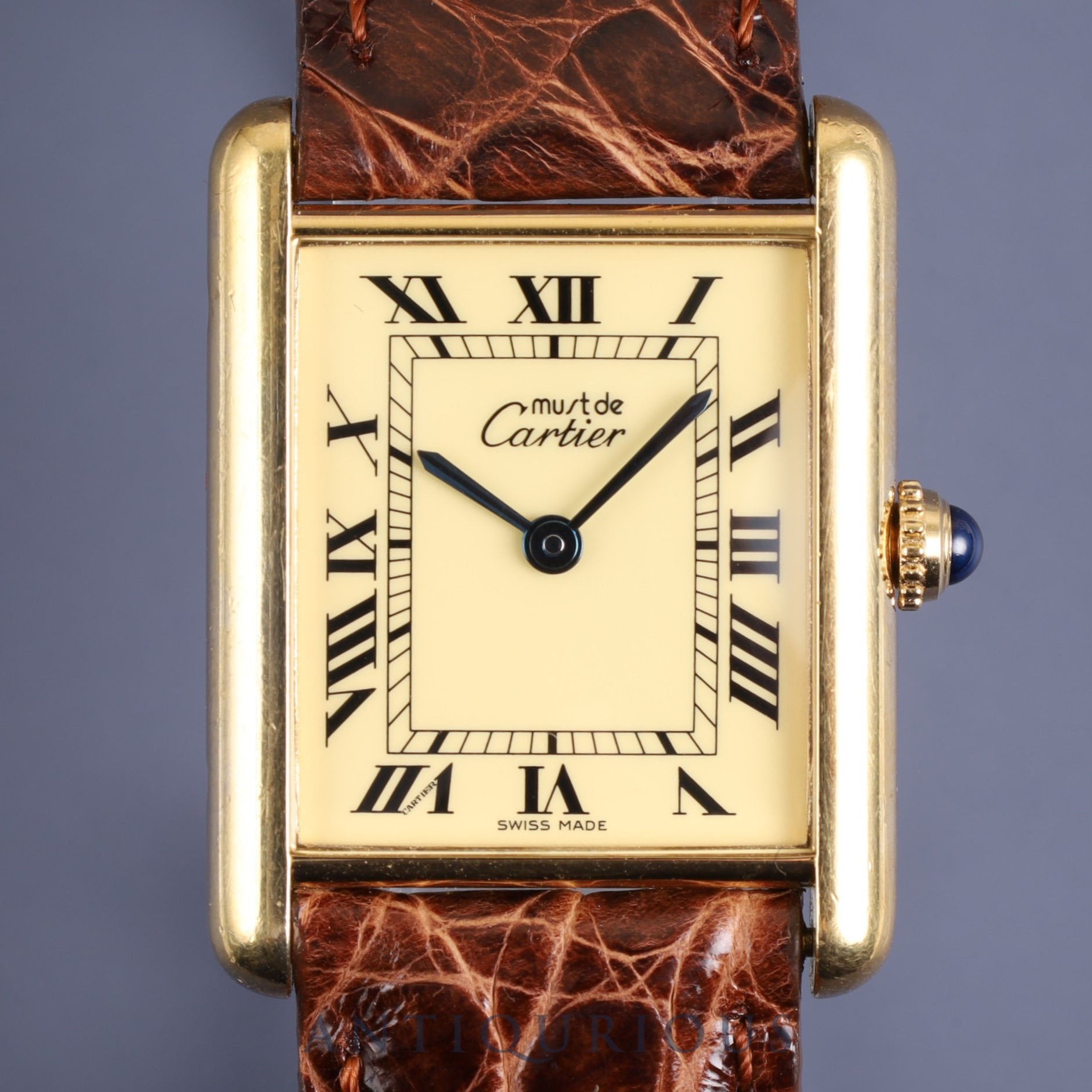 Cartier Must Tank LM 590005 Quartz SV925 Leather Genuine Buckle (GP) Ivory Roman Dial Complete service (full maintenance) completed at Cartier boutique