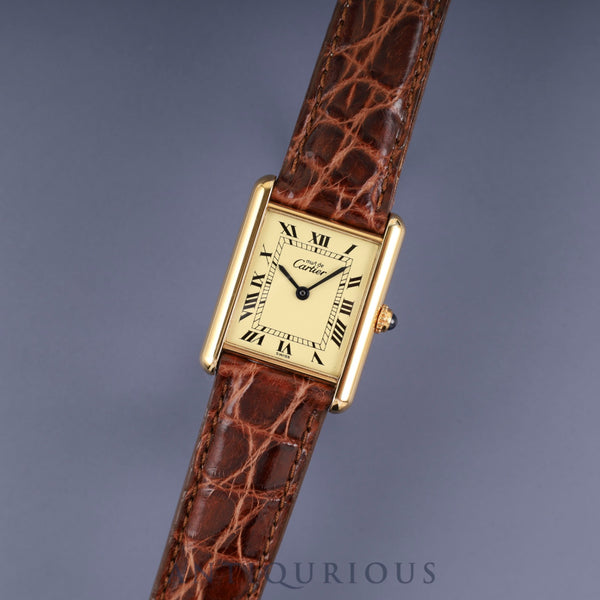 Cartier Must Tank LM 590005 Quartz Cal.90 SV925 Leather Genuine Buckle (GP) Ivory Roman Dial Overhauled