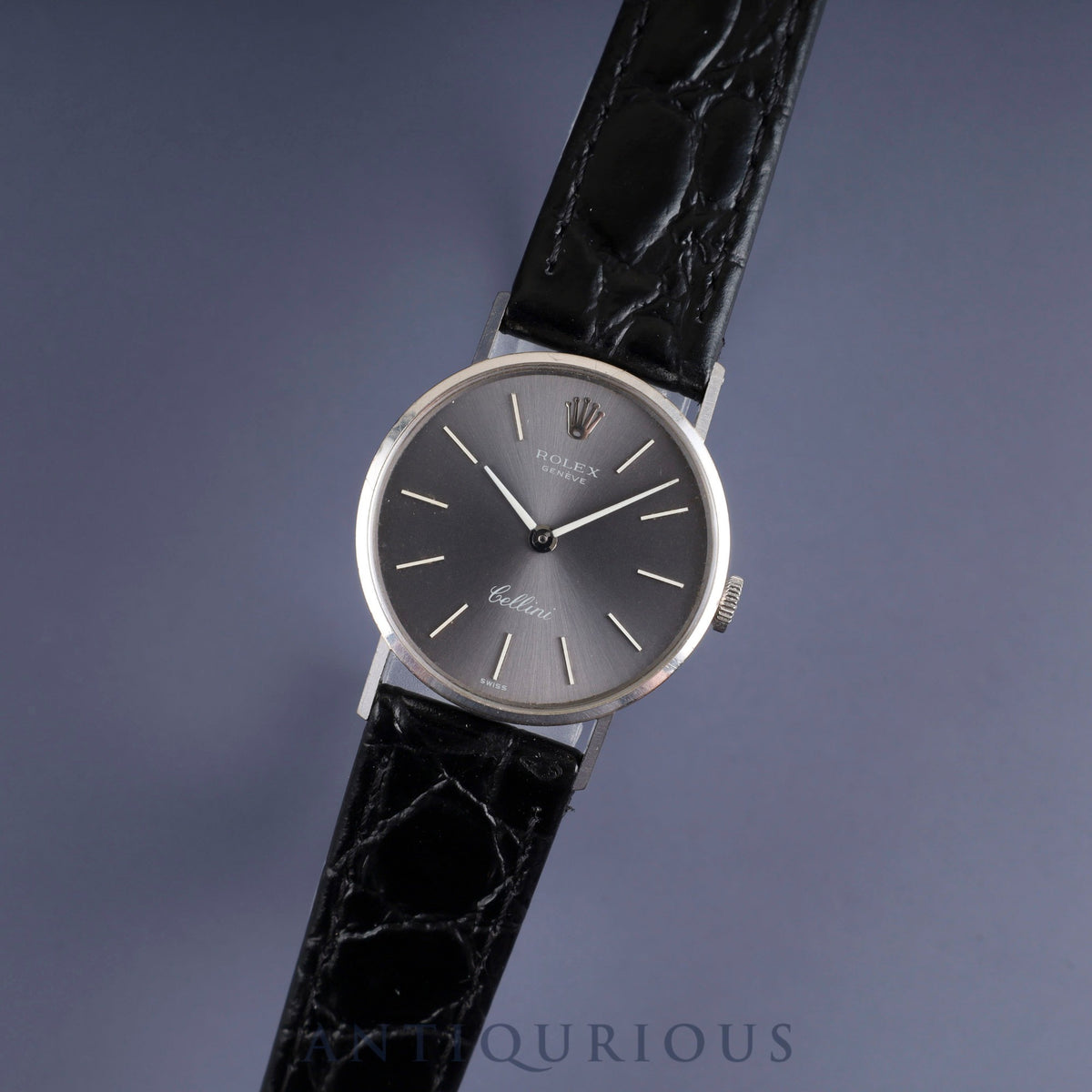 Rolex Cellini 3810, manual winding, Cal. 1600, 750WG, leather, aftermarket buckle (SS), gray dial, 24mm, 3rd series (1971), overhauled.