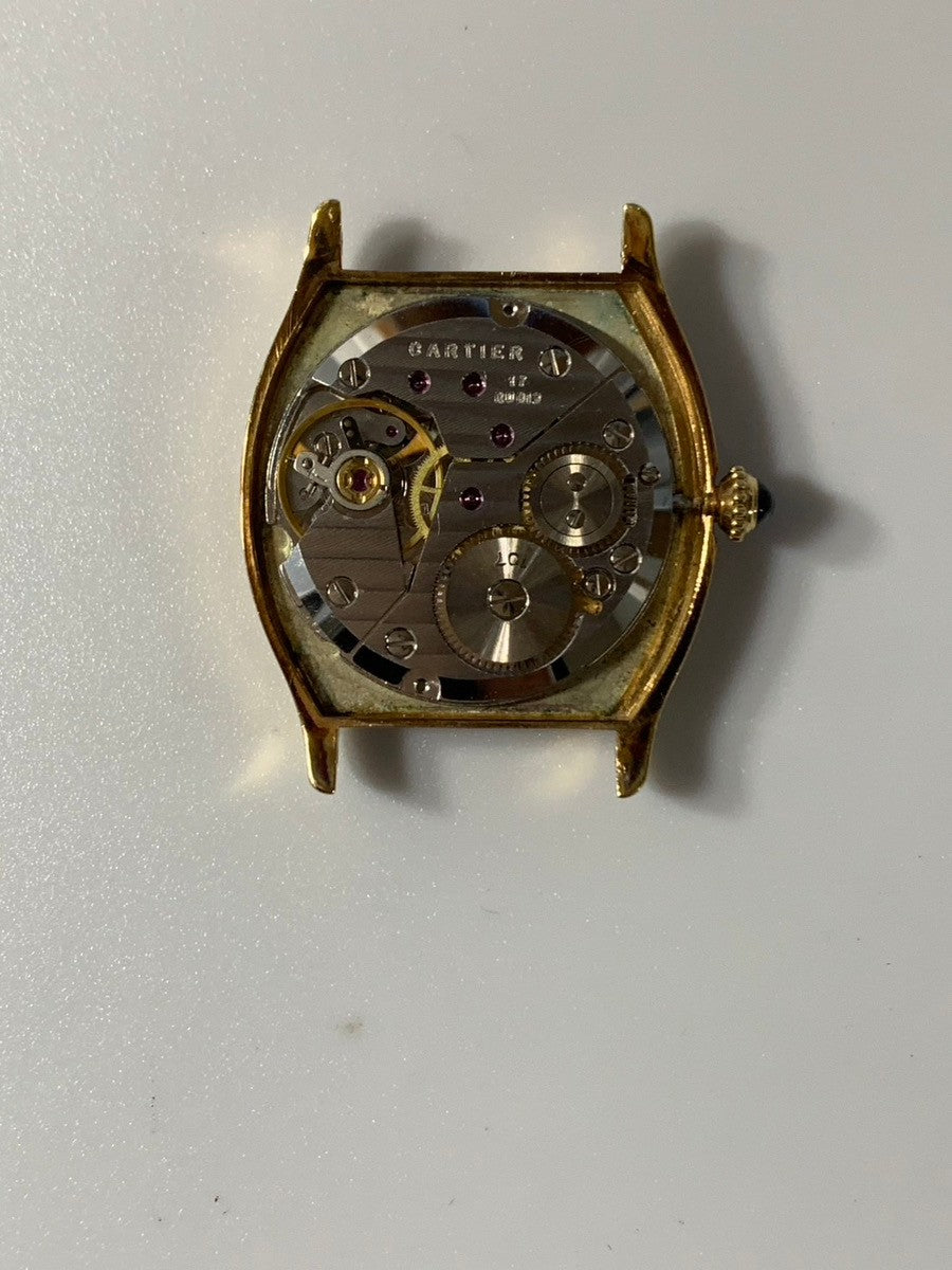 カルティエ トーチュ LM 10712 手巻き Cal.7001(プゾー)750YG 革 純正尾錠(750YG)ホワイトローマン文字盤(PARIS表記) 純正革ベルト オーバーホール済み