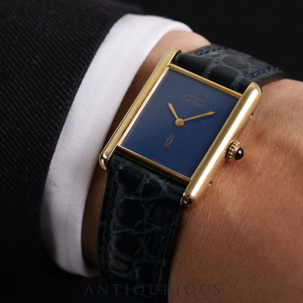 Cartier Must Tank LM Manual winding Cal.78-1 SV925 Leather Genuine buckle (GP) Lapis lazuli dial Overhauled
