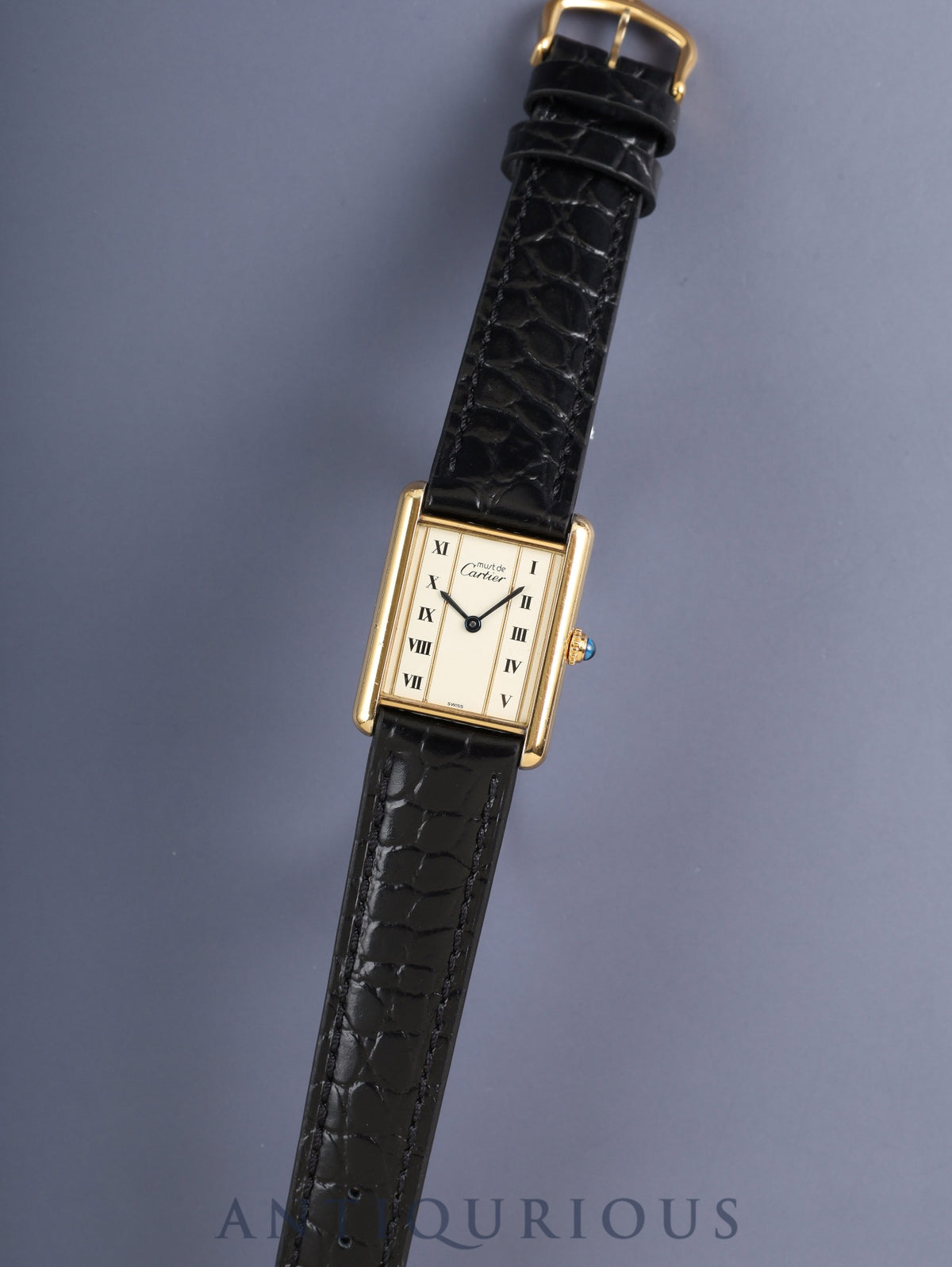 Cartier Must Tank LM 590005 Quartz Caliber 90 SV925 Leather Straight Roman Dial (SWISS Marking) with Genuine Pin Buckle (GP) Box, Booklet, Warranty Card (1989) Overhauled