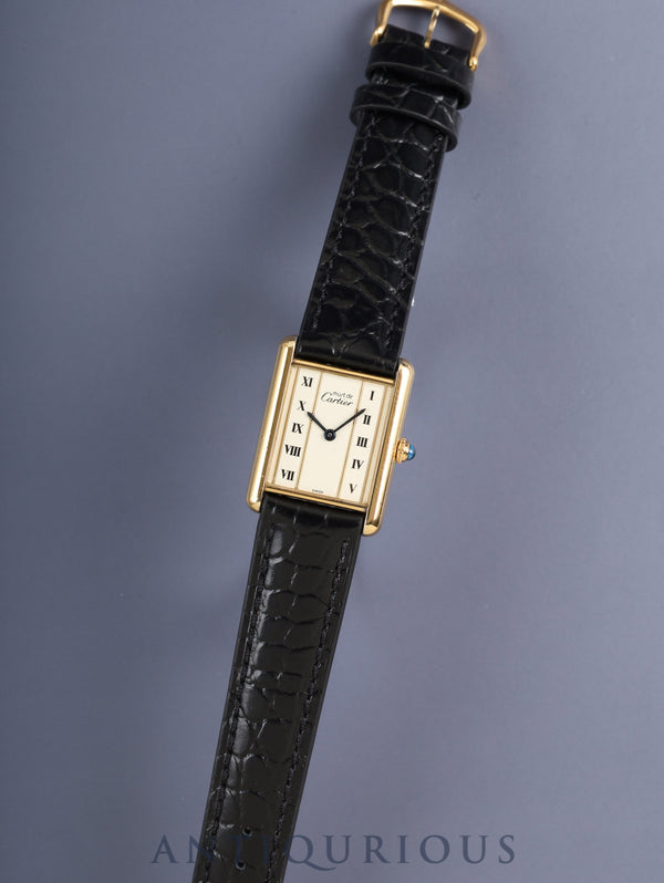 カルティエ マストタンク LM 590005 クォーツ Cal.90 SV925 革 純正ピンバックル(GP)ストレートローマン文字盤(SWISS表記) 箱 冊子 保証書(1989年)オーバーホール済み