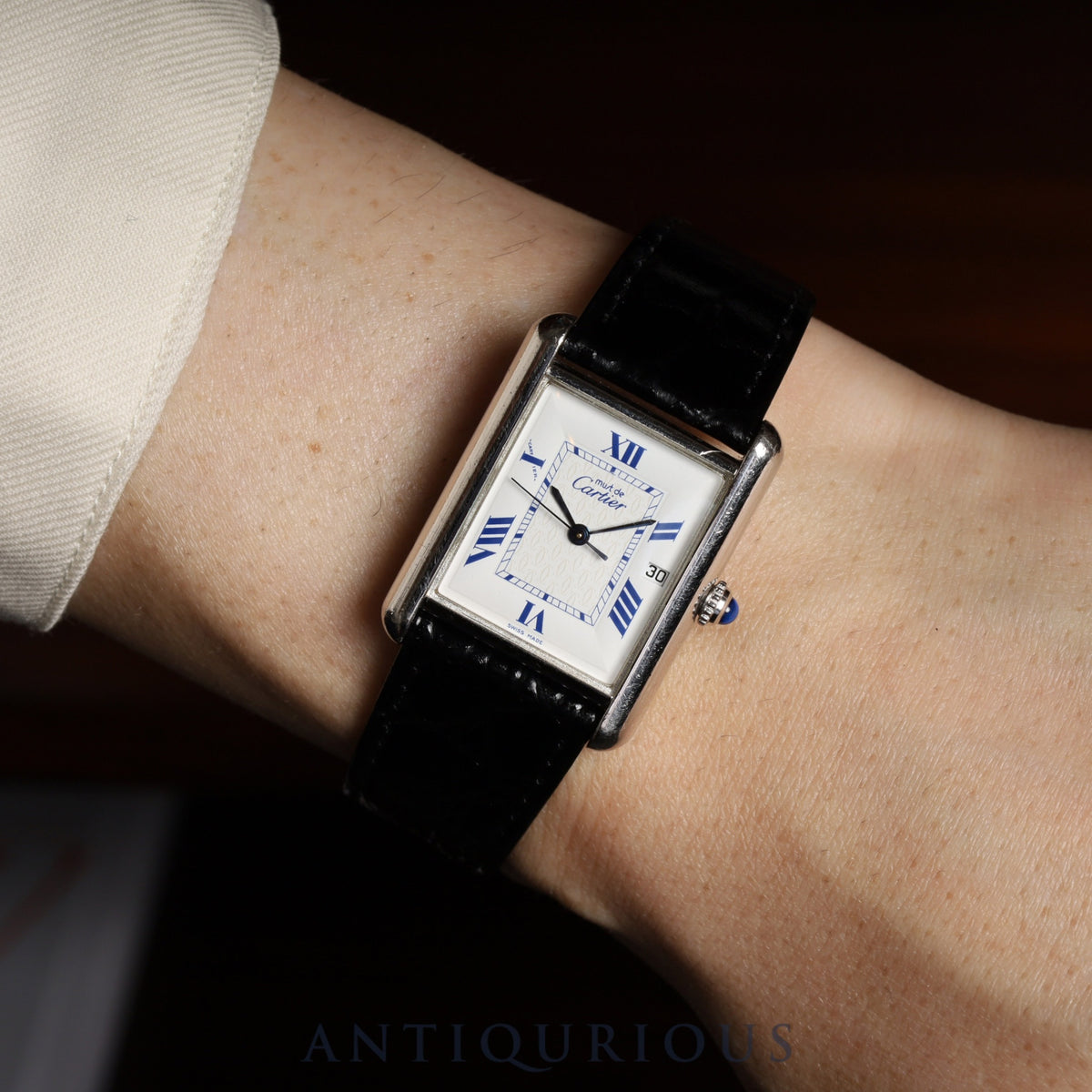 Cartier Must Tank GM (XL) W1014154 / 2414 Quartz Caliber 87 SV925 Leather Strap with Genuine Stainless Steel Buckle, White Roman Dial, Overhauled