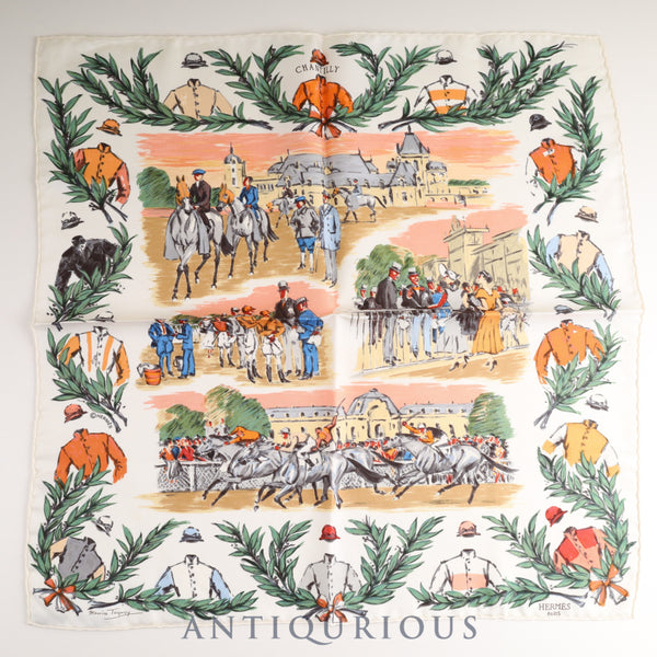 エルメス スカーフ カレ45 競馬場 SILK100%