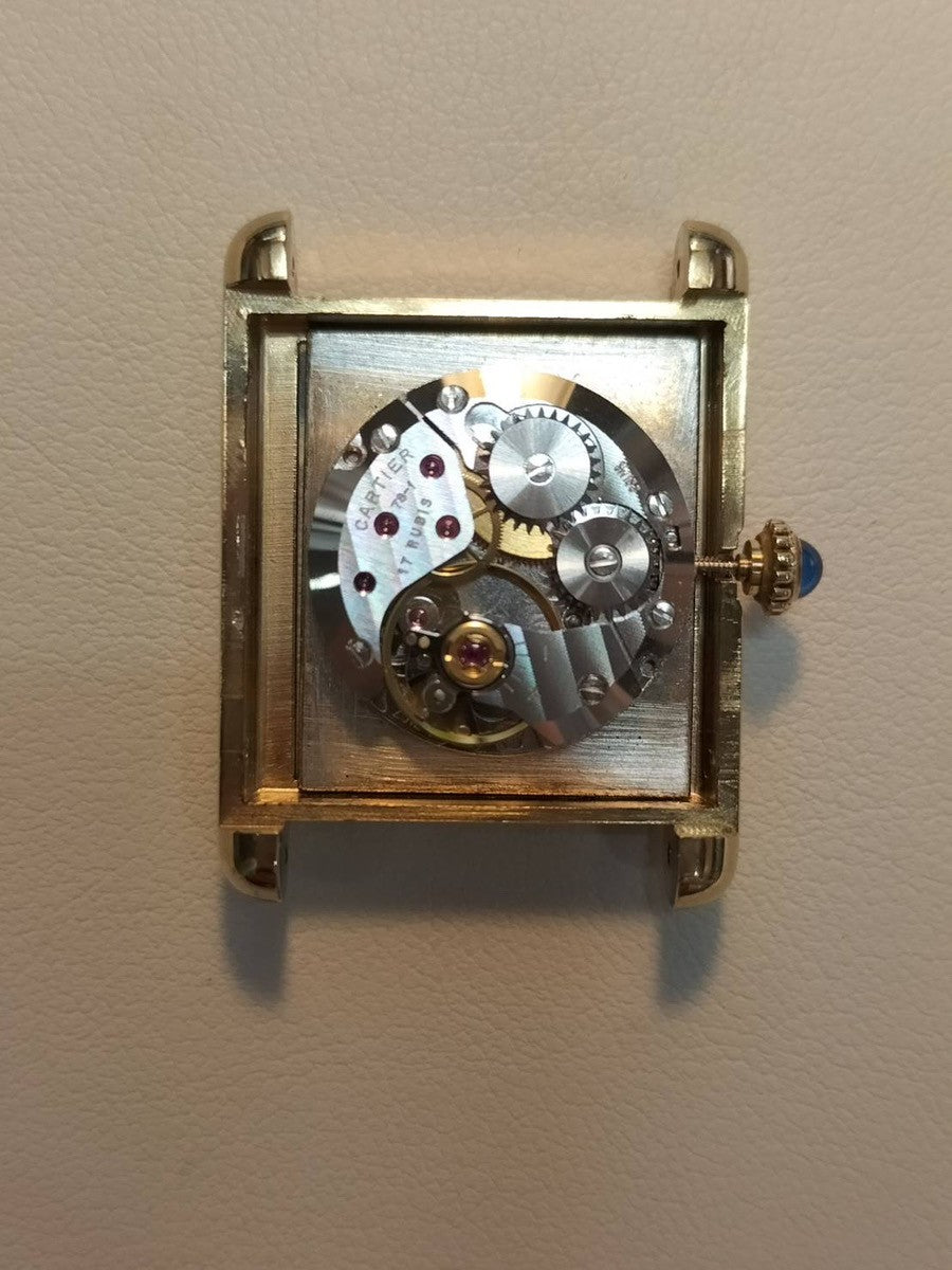 Cartier Must Tank LM Manual Winding Caliber 78-1 SV925 Leather Strap with Genuine GP Buckle, Onyx Dial, Circa 1976-1981, Overhauled