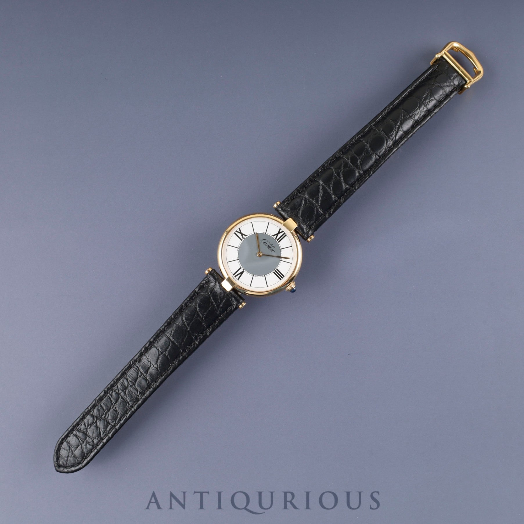 カルティエ マスト ヴァンドーム VLC LM 590003 クォーツ Cal.90 SV925 革 純正Dバックル(GP) センターグレー飛びローマン文字盤 オーバーホール済み