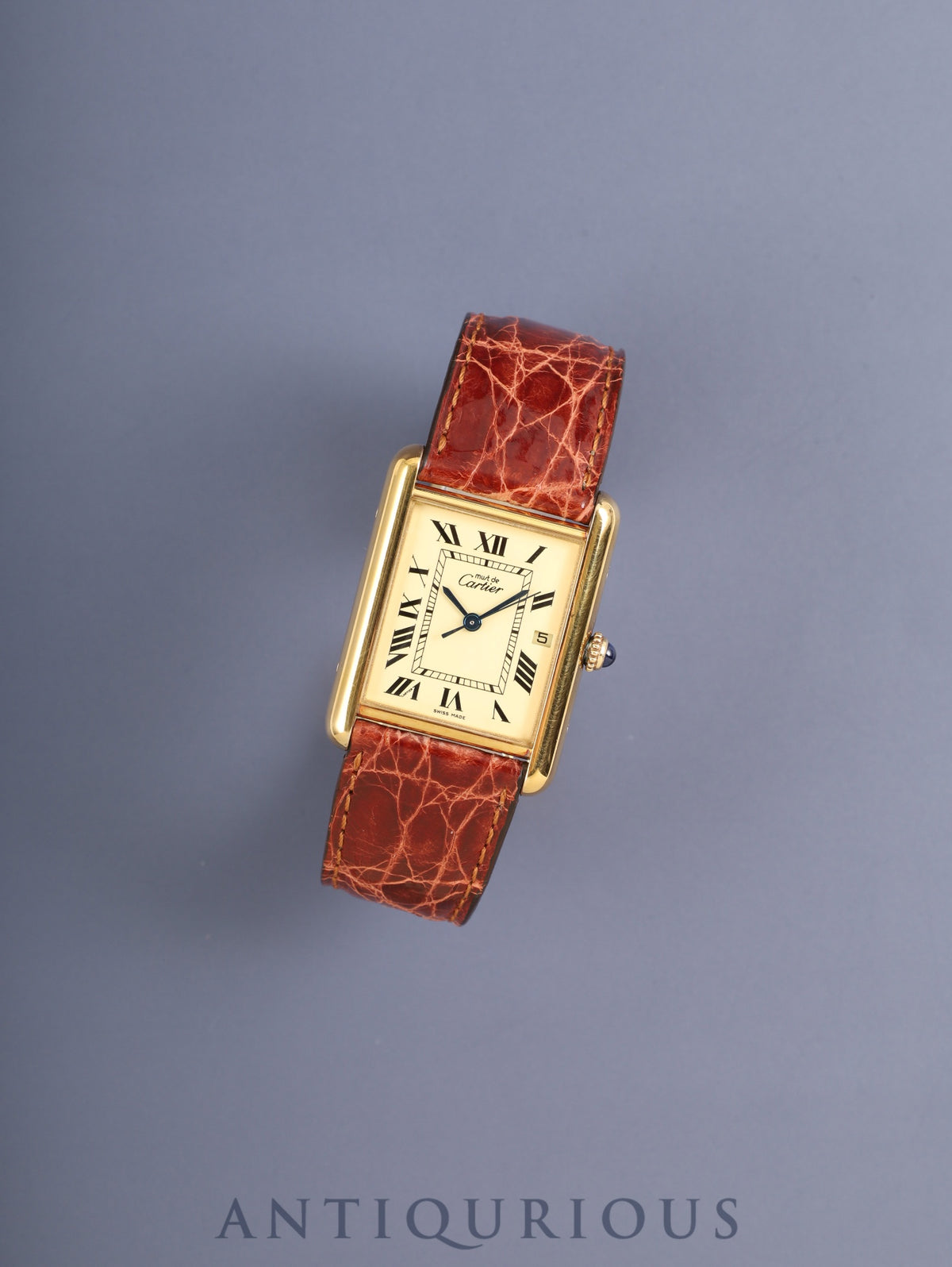 Cartier Must Tank GM (XL) W1017454 / 2413 Quartz Caliber 687 SV925 Leather Strap with Genuine D-Clasp Buckle (GP) Ivory Roman Dial (SWISS MADE Marking) Box and Booklet Overhauled