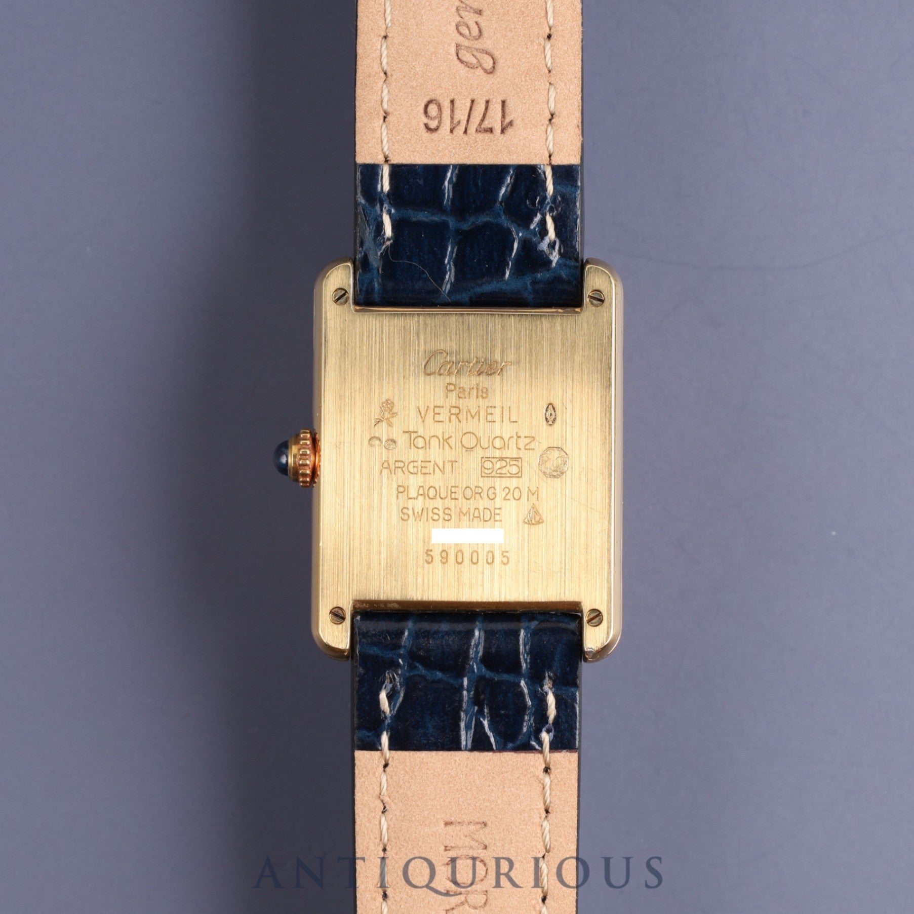 Cartier Must Tank LM 590005 Quartz Cal.90 SV925 Leather Genuine Buckle (GP) Straight Roman Dial Overhauled Newly Finished