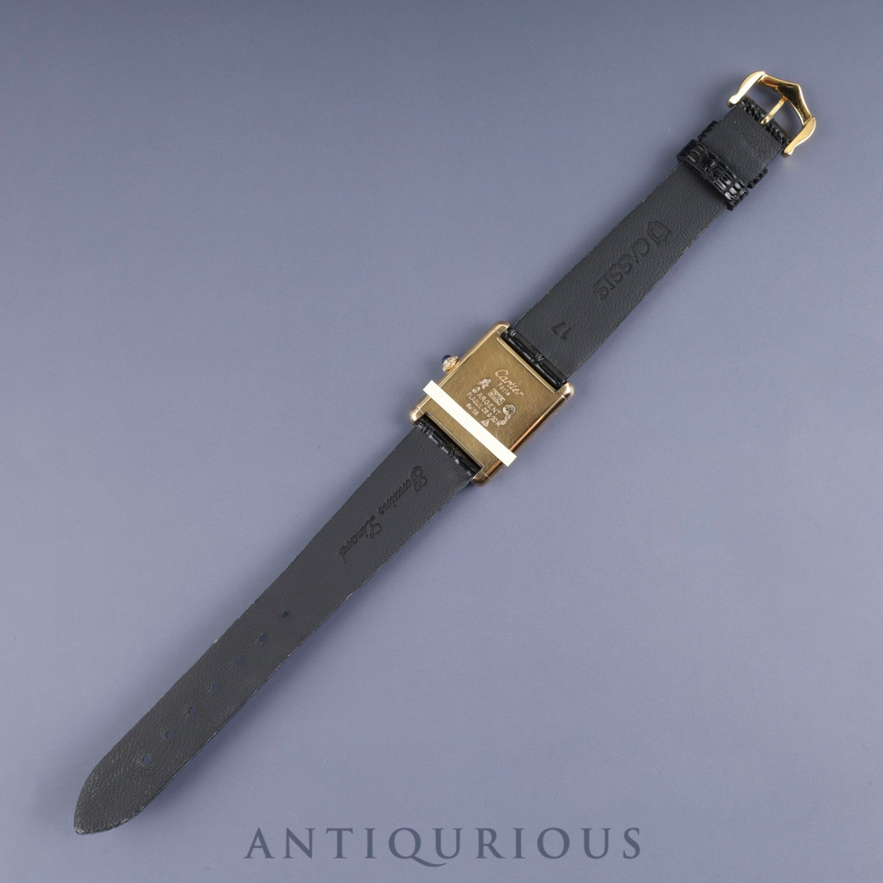 Cartier Must Tank LM Manual Winding Cal. 78-1 SV925 Leather Strap Genuine Buckle (GP) Onyx Dial Box Overhauled