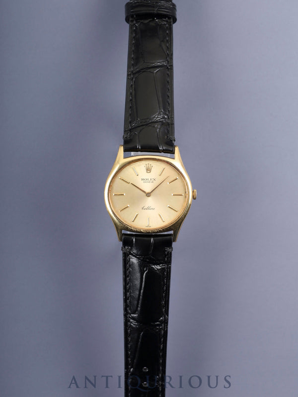 ロレックス チェリーニ 3809 手巻き Cal.1600 750YG 革 純正尾錠(GP) シャンパン文字盤 30番台(1970年)オーバーホール済み