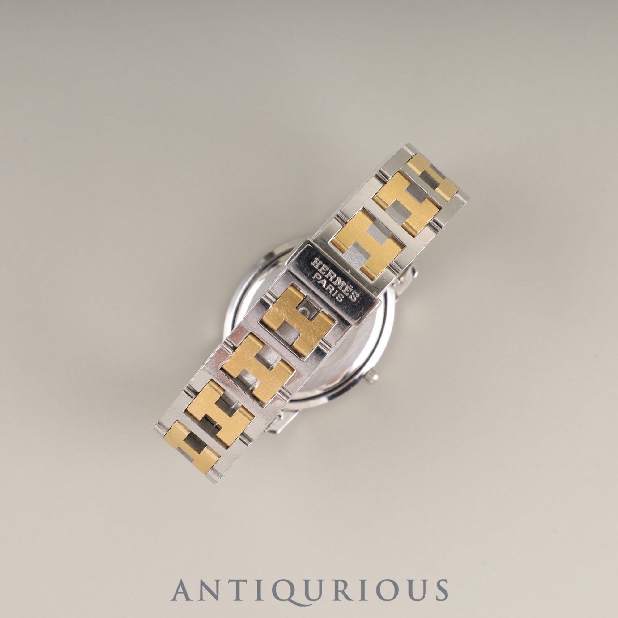 エルメス クリッパー オーバル CO1.520.220 / 3280 クォーツ Cal.976.001 SS/GP ホワイトギョーシェ文字盤 箱 保証書 (2008年)オーバーホール済み