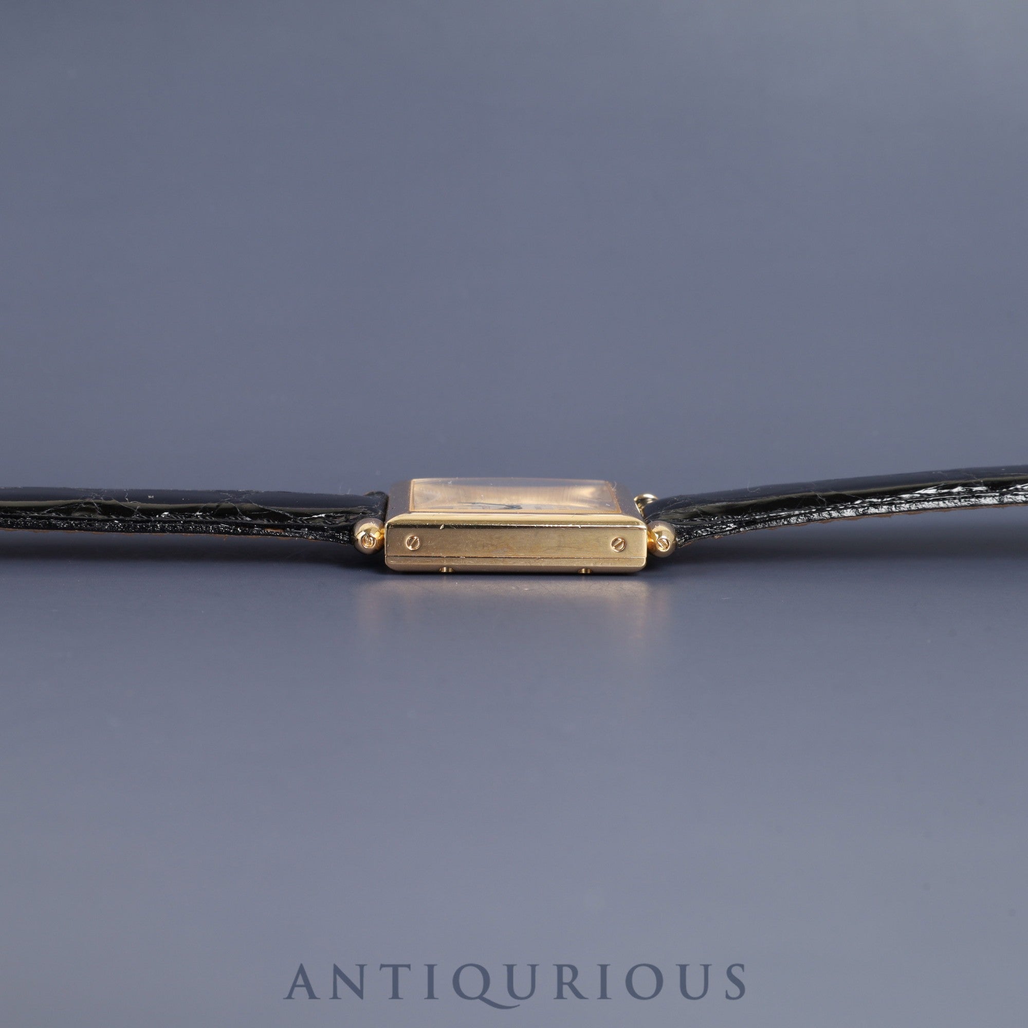 カルティエ タンクオビュ LM 2380 / W1516956 手巻き Cal.430MC 750YG 革 純正尾錠(GP)シルバーギョーシェ文字盤 カルティエアフターサービス済み オーバーホール済み