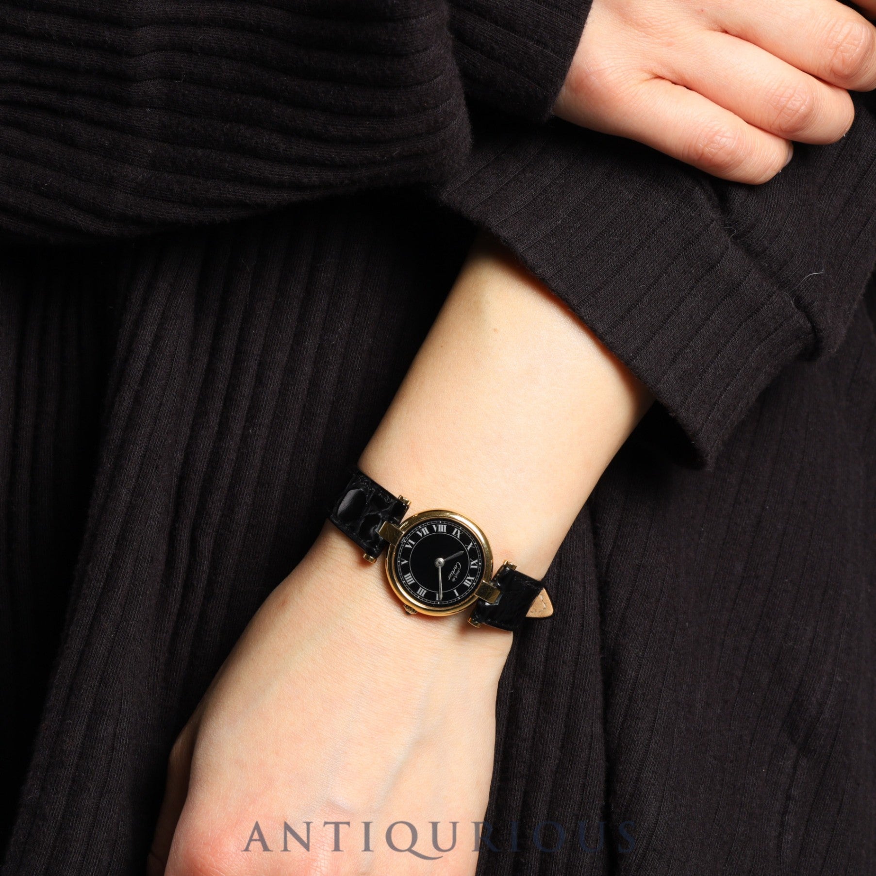 Cartier Must Vendome VLC SM 84978913 Quartz Cal.81 SV925 Leather Genuine Buckle (GP) Black Roman Dial Warranty (1983) Overhauled