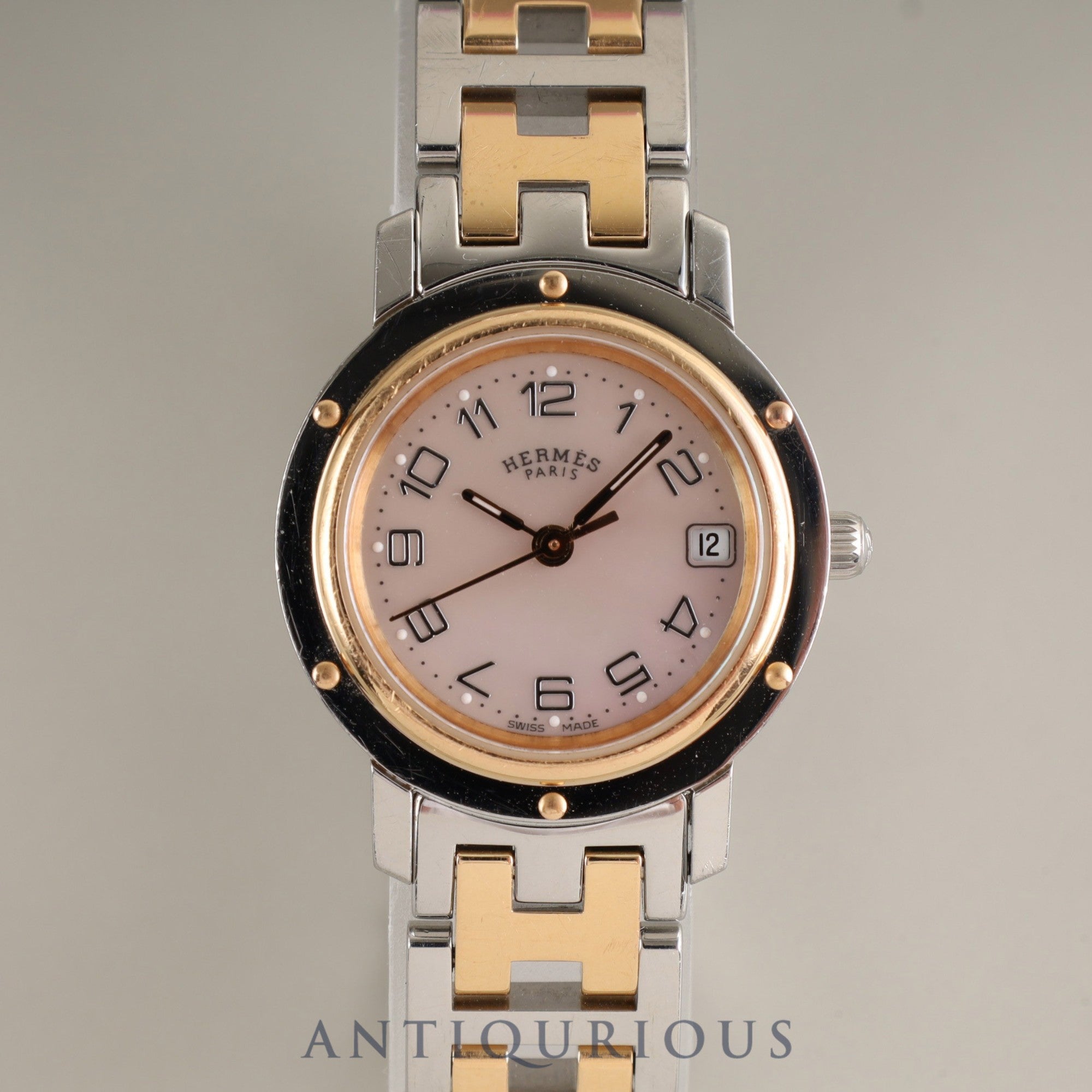 Hermes Clipper Nacle CL4.221 Quartz SS/GP Shell Arabic Dial Box Warranty Overhauled