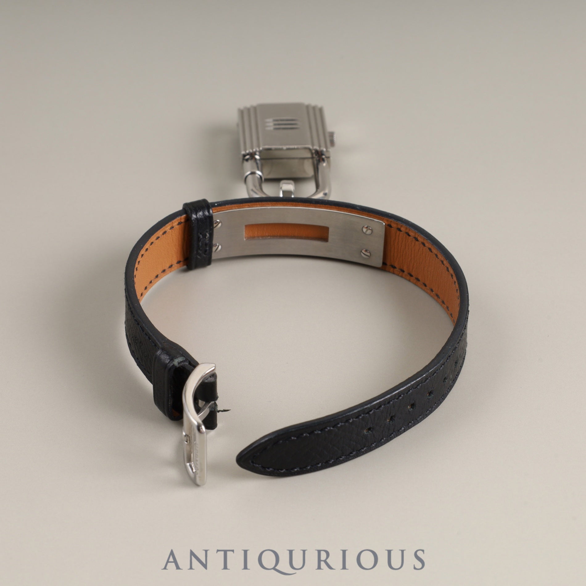 Hermes Kelly Watch KE1.210 Quartz SS Genuine Leather Strap (□D Stamp: 2000) Genuine Buckle (SS) Black Dial Overhauled