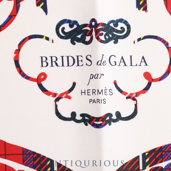 エルメス スカーフ カレ45 BRIDES de GALA 式典用馬蹄 シルク100% ネイビー