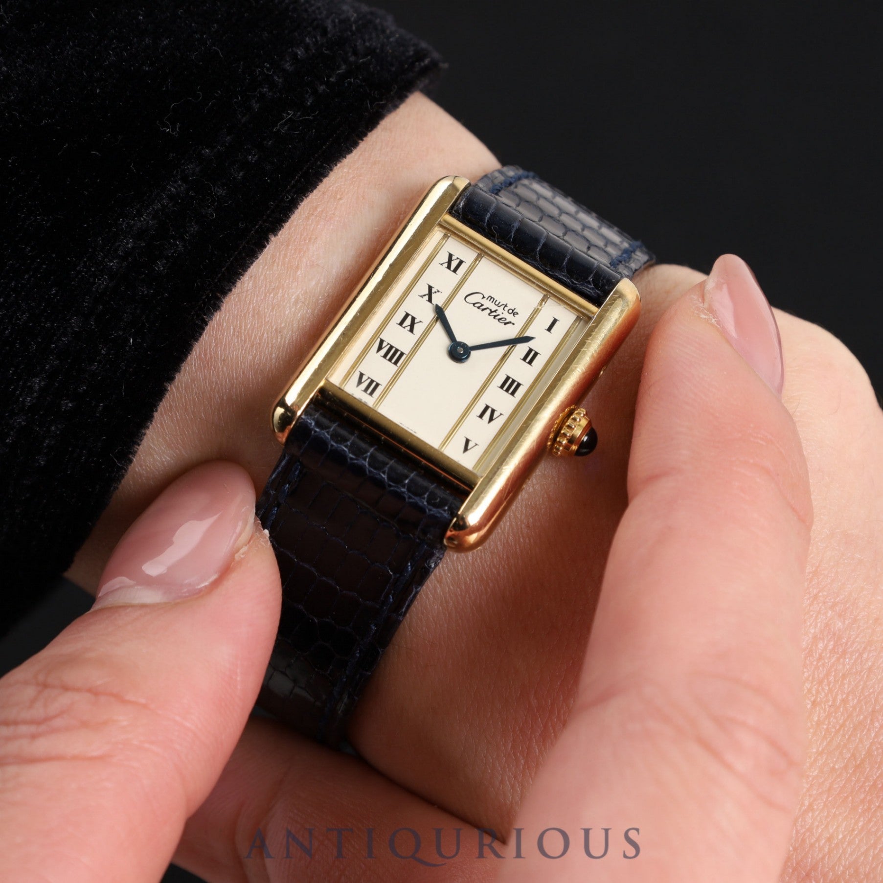 Cartier Must Tank SM 5057001 Quartz Cal.057 SV925 Leather Genuine Buckle (GP) Straight Roman Dial Overhauled