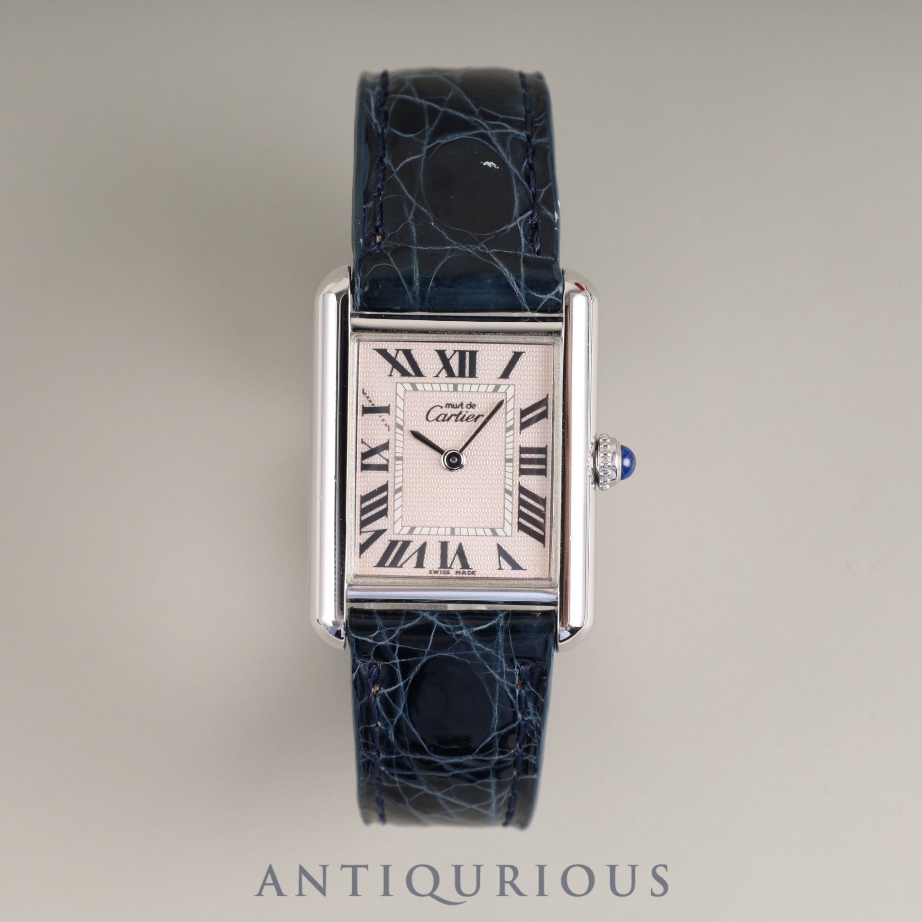 カルティエ マストタンク MM 2416 クォーツ Cal.057 SV925 純正革ベルト(使用感あり) 純正Dバックル(SS) ピンクローマン文字盤 クリスマス限定 オーバーホール済み
