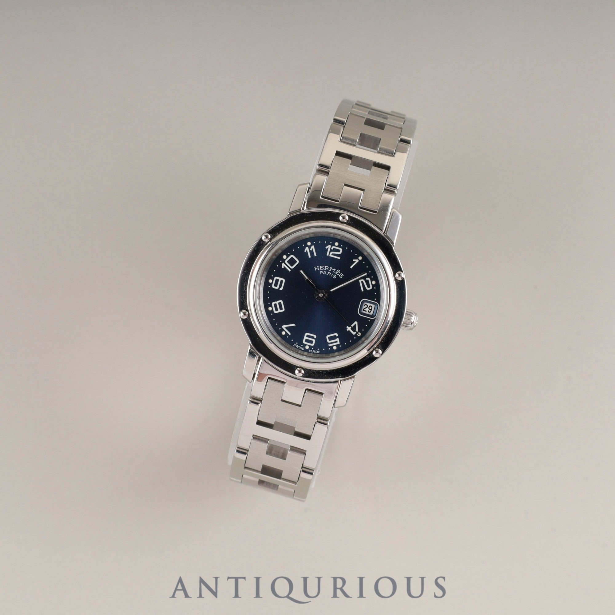 エルメス クリッパー CL4.210 クォーツ SS SS ブルーアラビア文字盤 箱 保証書(2002年)オーバーホール済み