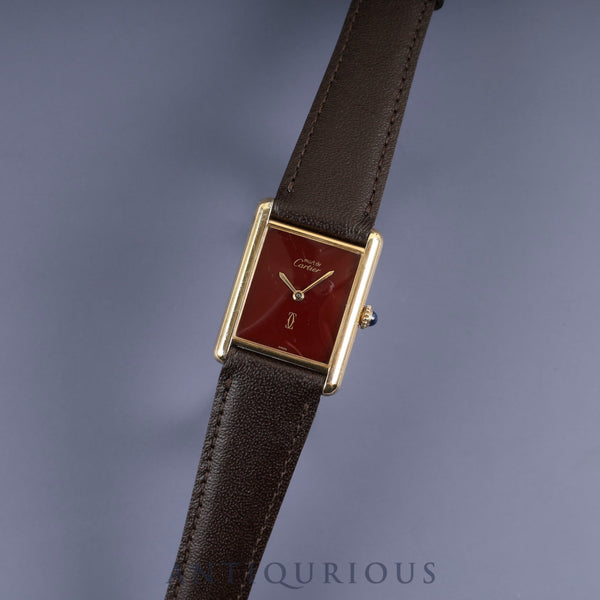 カルティエ マストタンク LM 手巻き Cal.78-1 SV925 革 純正尾錠(GP)ボルドー文字盤 ガーネットダイアル オーバーホール済み