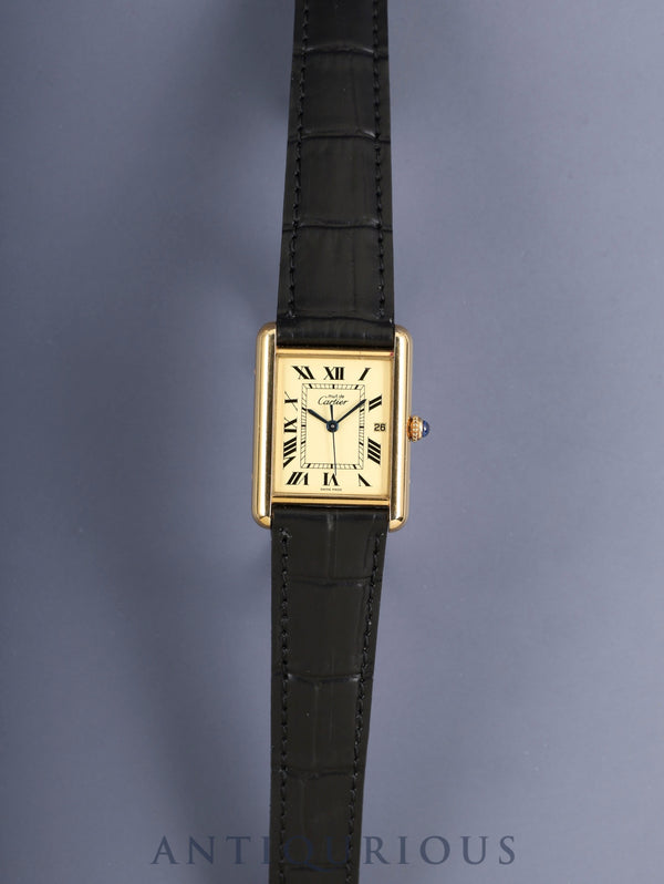 カルティエ マストタンク GM(XL) W1017454 / 2413 クォーツ Cal.687 SV925 革 純正Dバックル(GP)アイボリーローマン文字盤 (SWISS MADE表記)オーバーホール済み