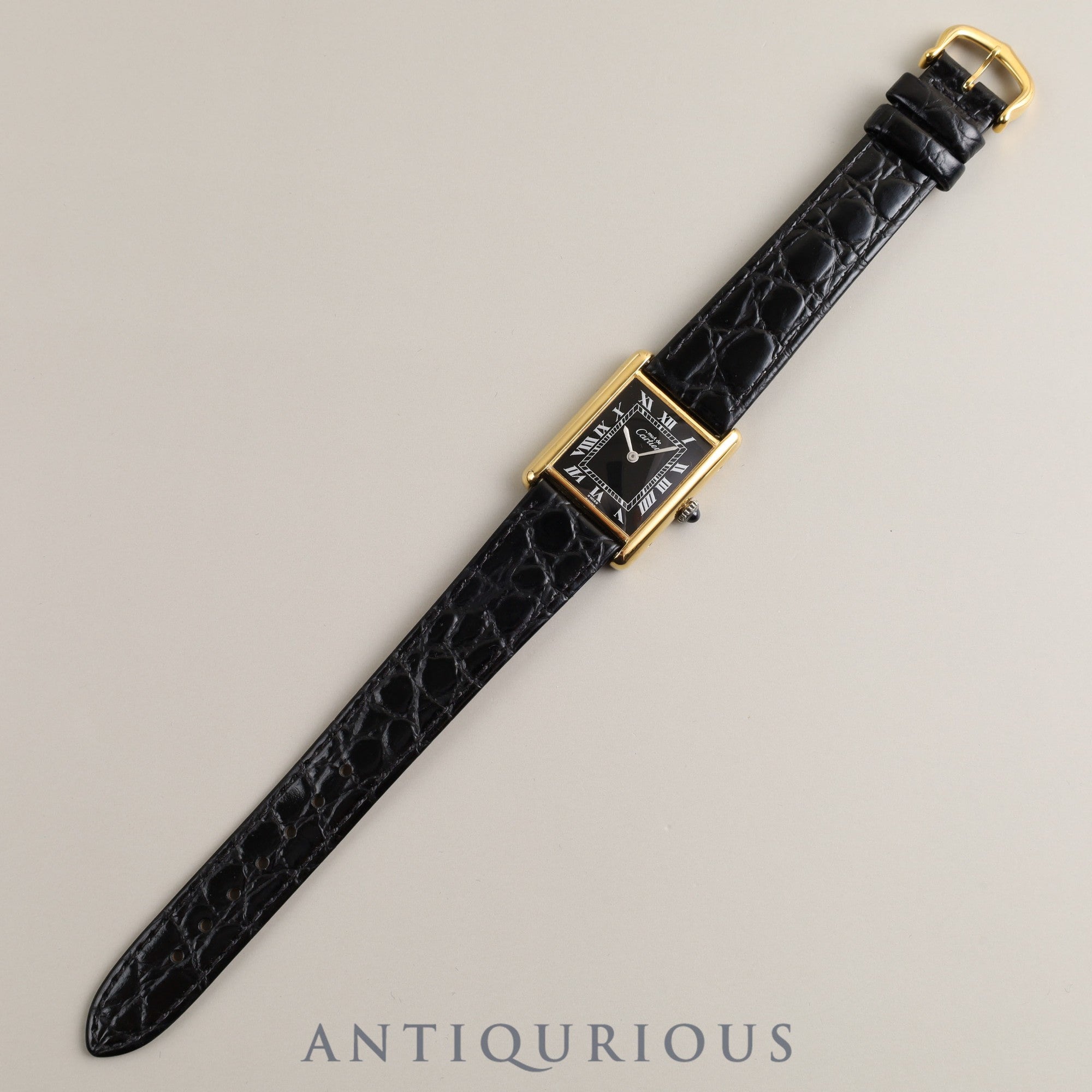 Cartier Must Tank LM Manual Winding Cal.78-1 925 Leather Black Roman Dial Overhauled Newly Finished