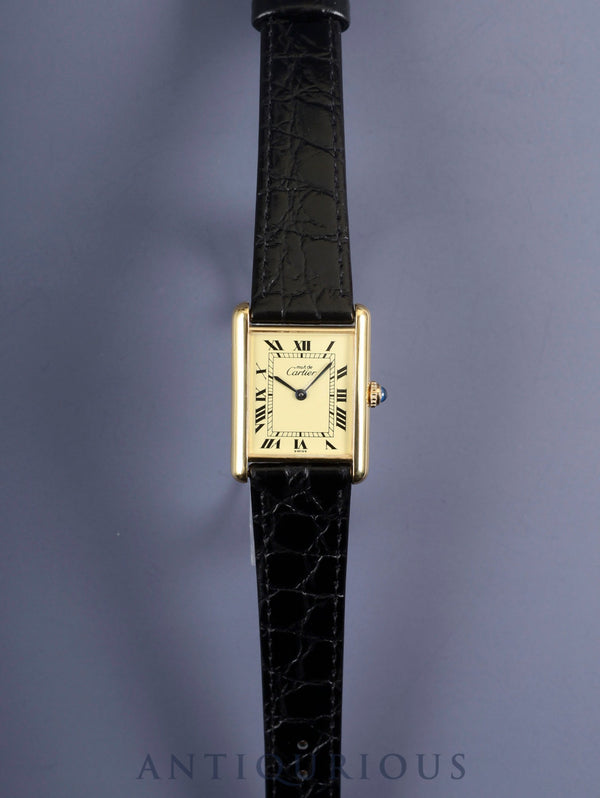 Cartier Must Tank LM 590005 Quartz Cal.90 SV925 Leather Genuine Buckle (GP) Ivory Roman Dial Overhauled and Finished to Like New