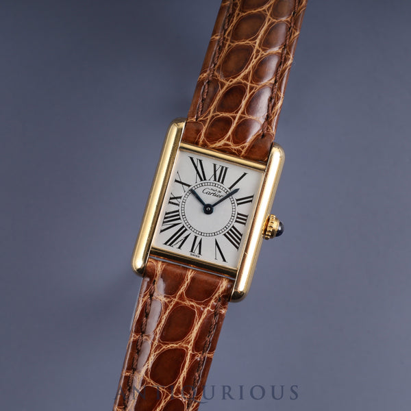 Cartier Must Tank SM 5057001 Quartz Cal.057 SV925 Leather Genuine D-buckle (GP) Opalan dial Overhauled