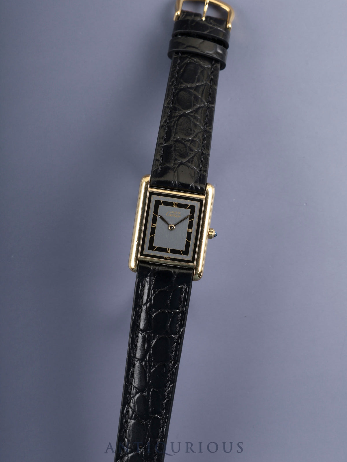 Cartier Must Tank LM 6 81006 Quartz Cal.81 SV925 Leather Original Pin Buckle (GP) Gray Dial with "Exploding" Roman Numerals (SWISS notation) Overhauled