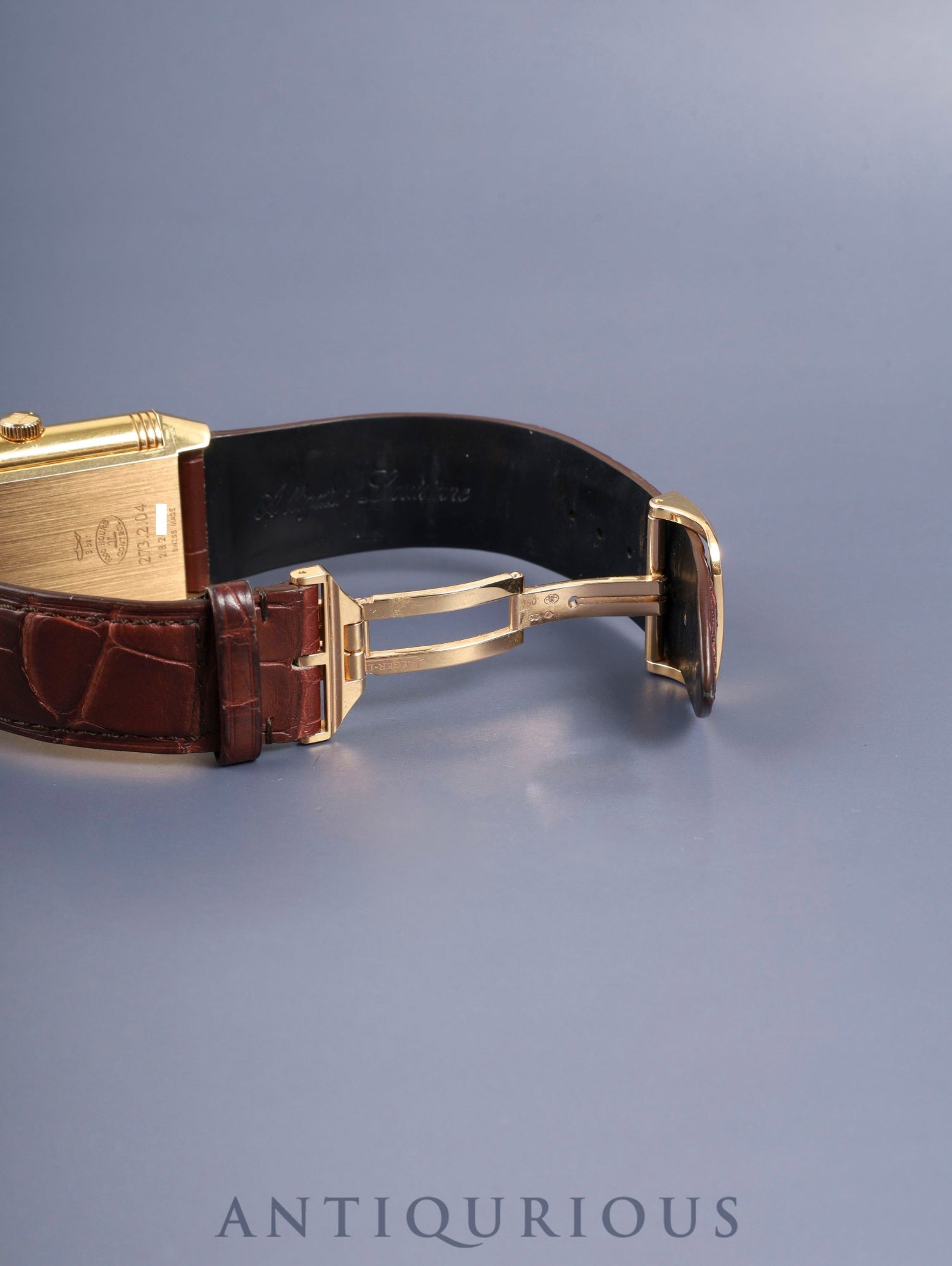 ジャガー・ルクルト グランド レベルソ 273.2.04 / Q3732420 手巻き Cal.976 750PG JEAN ROUSSEAU社革ベルト 純正バックル(750PG)シルバーアラビア文字盤 箱 冊子 保証書 タグ オーバーホール済み