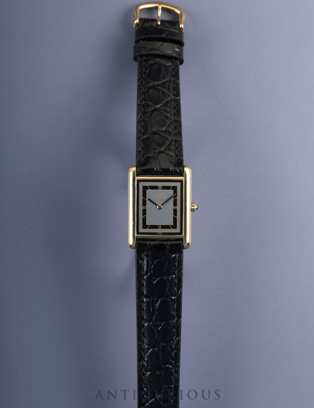 Cartier Must Tank LM 6 81006 Quartz Cal.81 SV925 Leather Original Pin Buckle (GP) Gray Dial with "Exploding" Roman Numerals (SWISS notation) Overhauled