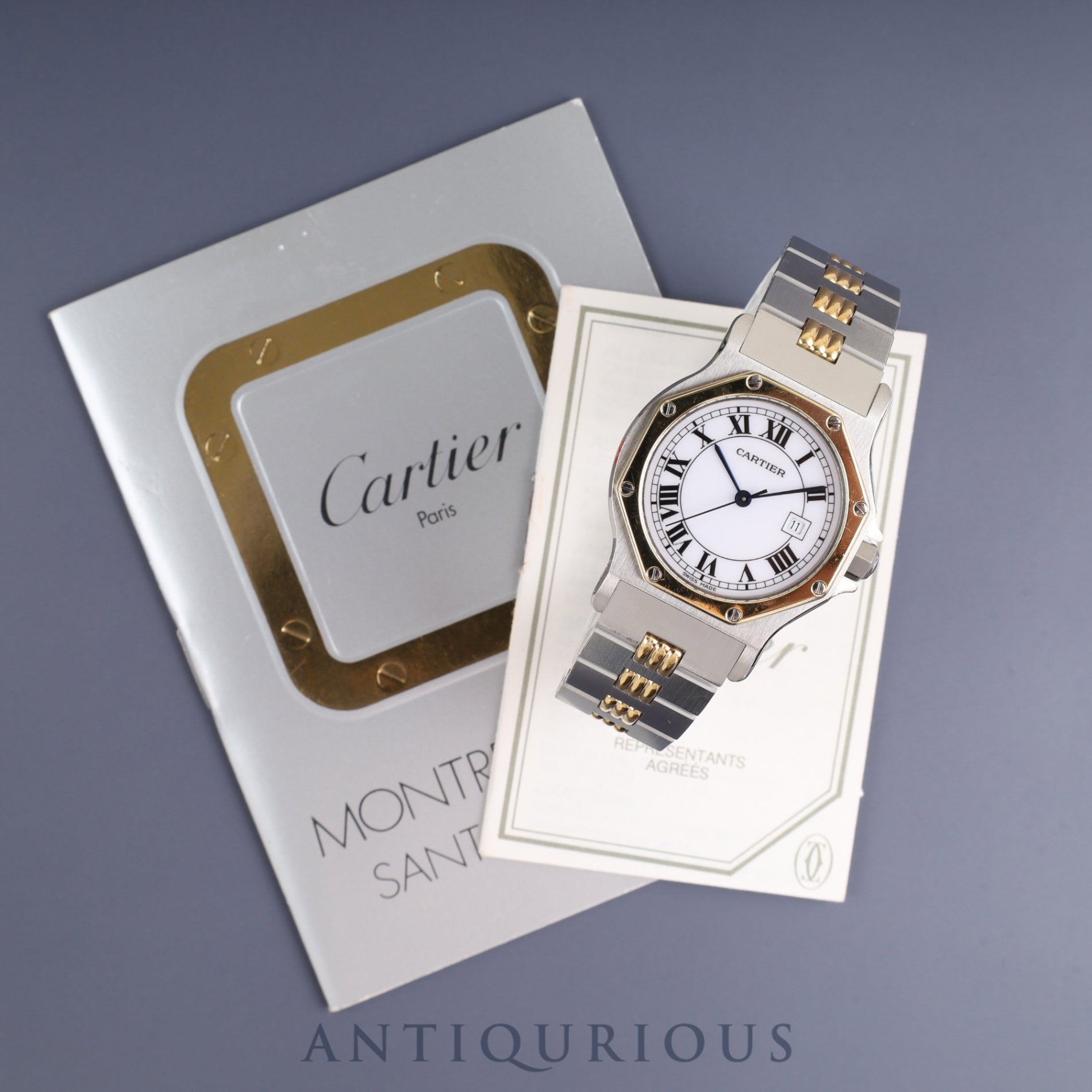 Cartier Santos Octagon LM 2966 Automatic, Stainless Steel/Yellow Gold, White Roman Dial, Booklet, Completely Serviced at a Cartier Boutique