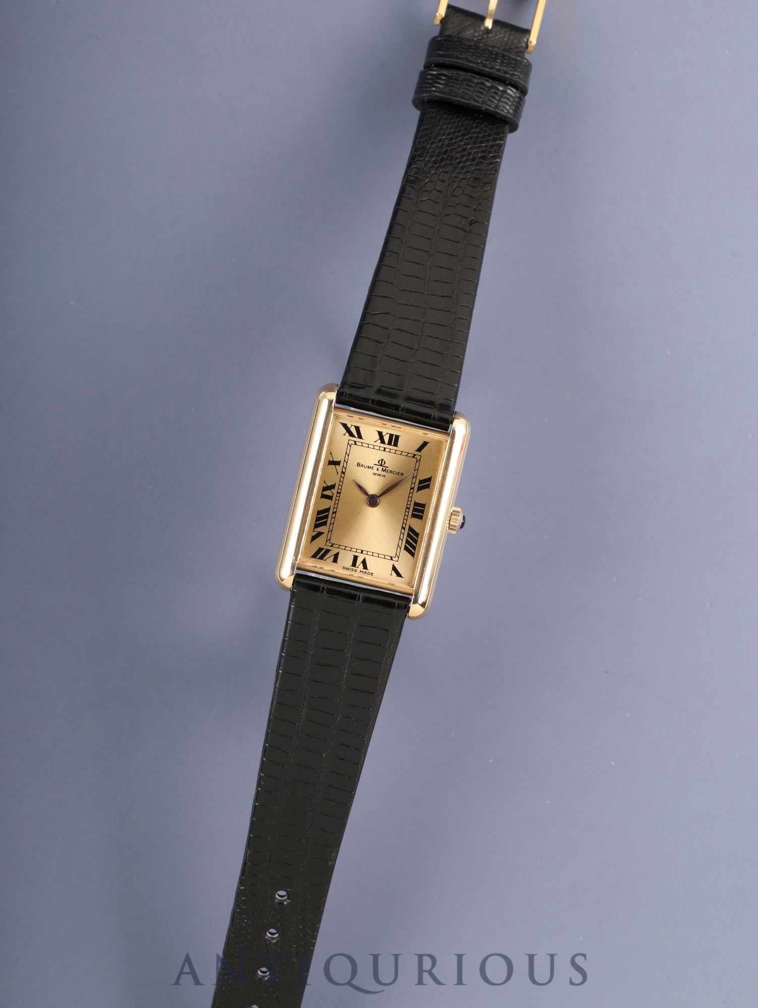 ボーム&メルシエ レクタンギュラー 37077 手巻き 750YG 革 純正ピンバックル(GP)シャンパンローマン文字盤 オーバーホール