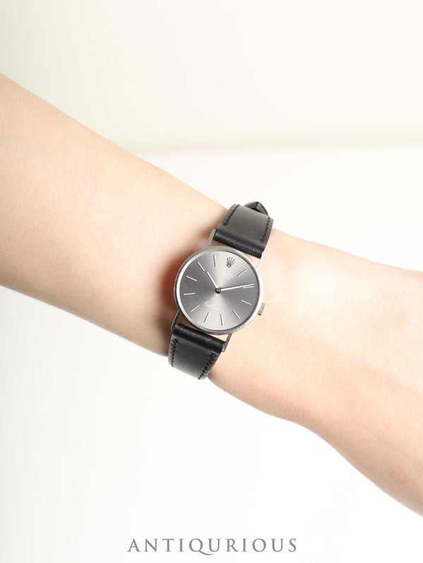 ロレックス チェリーニ 3810 手巻き Cal.1600 750WG 革 純正尾錠(SS) グレー文字盤 36番台(1972年) 冊子 保証書(1976年) オーバーホール済み