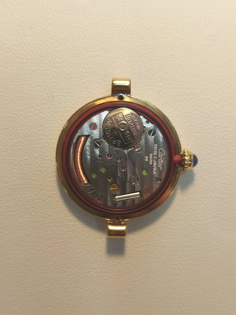 Cartier Must Vendôme VLC SM 1851 Quartz Caliber 90 SV925 Leather Watch with Genuine D-buckle and Opalescent Dial, Overhauled